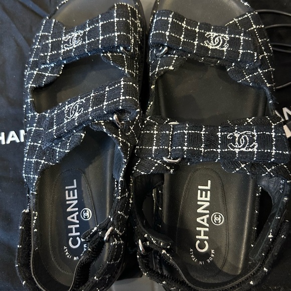 NEW Chanel Tweed Black & White Light Up Dad Sandals Size 41 Size 10 - Picture 5 of 9